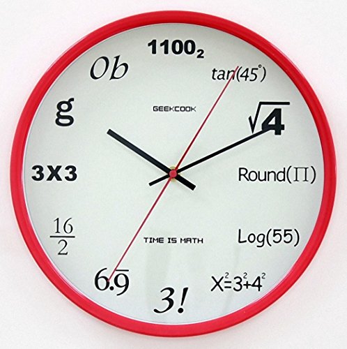 理系はおもわず欲しくなる！？ 直径30cm 壁掛け 数式時計 リビングルーム 教室など ポップクイズクロック 【AG Logistics】 (レッド)