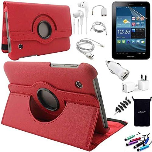 AceNear Accessory Bundle For ASUS MeMO Pad HD 7-inch ME173X Tablet - New 360 Degress Rotating Stand Leather Folio Case Cover , Headset Dust Plug Capacitive Stylus, Screen Protector, USB Cable, Charger, Earphone, bag, Car Charger Adapter - red