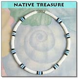 Native Treasure Men's White Puka Shell Necklace Blue Chip 2 Black Coco Surfer Puca Beaded Beach Choker
