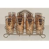 Vintage Set Of 8 12 Ounce Glasses W/Holder