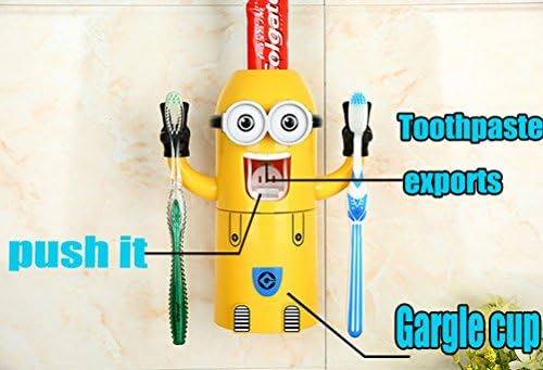 SmallBo Minions Automatic Toothpaste Tube Toothbrush Holder,Yellow,Double Eyes