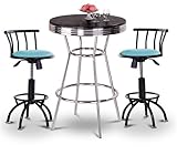Chrome Bar Table & 2 Black Adjustable 24"-29" Baby Blue Vinyl Seat Barstool ....