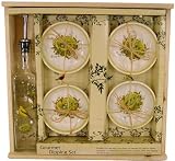 Birds & Nests design Gourmet Luxe Dipping Set for Olive oil: 8 oz bottle + 4 dishes in gift box