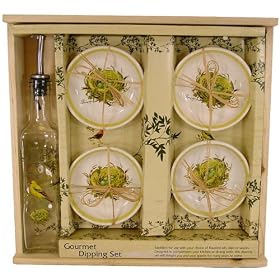 Birds and Nests design Gourmet Luxe Dipping Set for Olive oil: 8 oz bottle + 4 dishes in... by CE