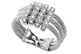 18K White Gold, Matte-Finish Triple-Strand Wire Ring, Enhanced with Pave Set Diamond Bars.