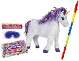 Premium Unicorn Pinata Kit - Includes Pinata, 2Lb Filler, Buster Stick and Blindfold