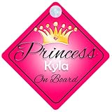 Princess Kyla On Board Personalised Girl Car Sign Baby / Child Gift 001