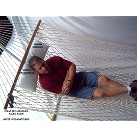 Double Cotton Rope Hammock with Solar Am fm Radio and Pillow by California Hammocks