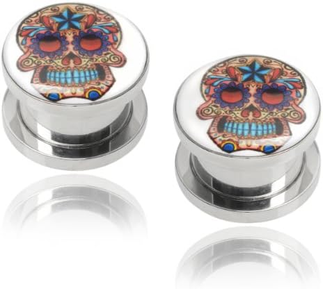 Stainless Steel Sugar Skull Design Ear Gauge