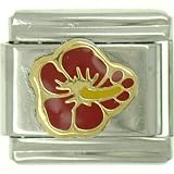 Red Hibiscus Flower Italian Charm Bracelet