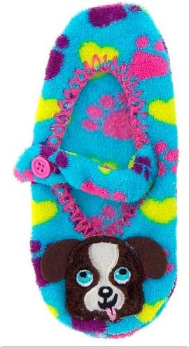 Turquoise Dog Mary Jane Slipper Socks for Girls Onesize