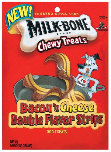 Milk-Bone Chewy Treats Bacon 'n Cheese Double Flavor Strips Dog Treats, 5.6-Ounce Units (Pack of 10)