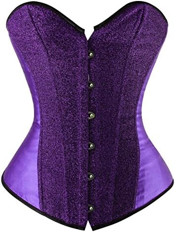 Luruiya Women's Glitter Burlesque Satin Body Shaper Clubwear Strapless Outwear Corset Purple Large