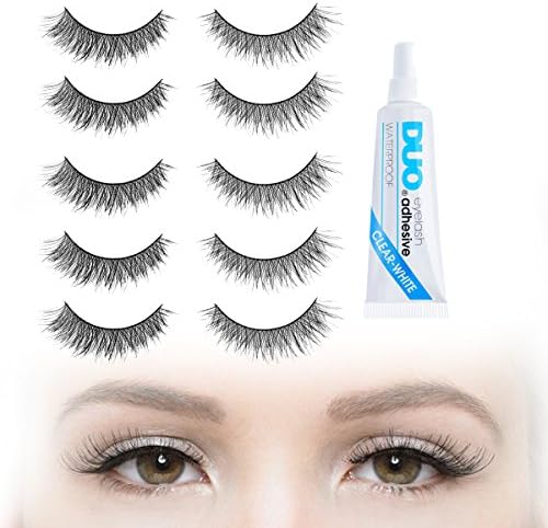 Sexy Look False Eyelash - 5 Pair Set with DUO Clear Lash Glue | Strip Falsies for Fabulously Full and Flattery Eye Completely Wearable. Lightweight & comfortable to wear