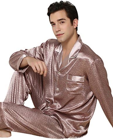 VENTELAN Men's Long Sleeve Comfort Spring Paisley Button-Front Lapel Pajamas Set