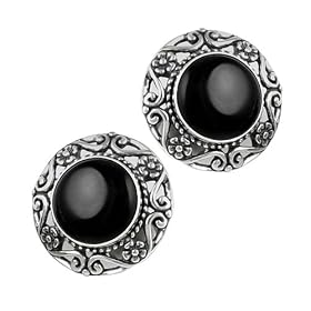 Sterling Silver and Black Agate Post Earrings by Southwest Spirit