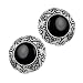 Round Black Agate and Silver Filigree Clip Earrings