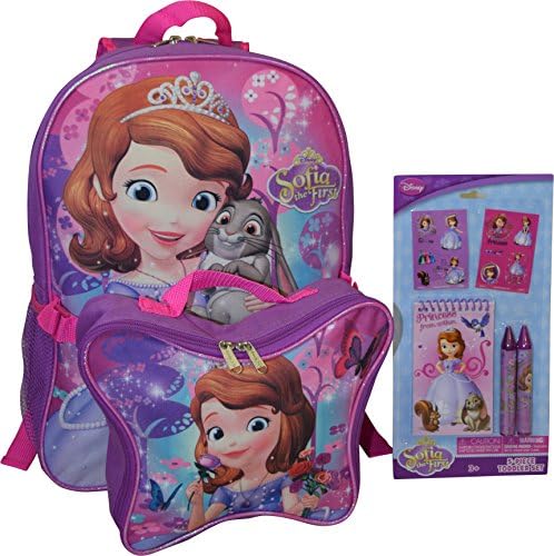 Disney Princess Sofia 16" Backpack W/ Detachable Lunch Box &amp; Bonus 5pc Study Kity