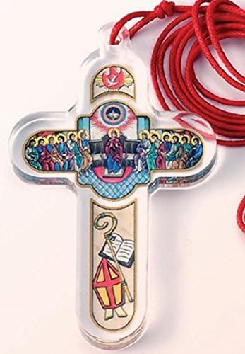 Confirmation Red String Necklace with Clear Illustrated Confirmation Cross Made in Italy