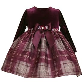 Buy Bonnie Baby Stretch Velvet To Organza Plaid Skirt, Plum, 18 Months by Bonnie Baby
