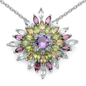7.00 Carat Multi-Gem Silver Brooch and Pendant by