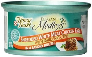 Fancy Feast Gourmet Cat Food, Shredded Chicken Fare in Broth with Garden Greens, 3-Ounce Cans (Pack of 24)
