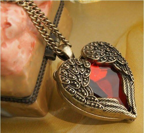 Topea Retro Bronze Red Heart Sweater Chain Vintage Palace Angel Wings