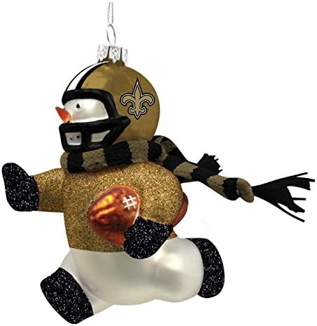 New Orleans Saints Glass Snowman Player Christmas Ornament