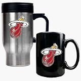 Miami Heat Stainless Steel Travel Mug and Black Ceramic Mug Set