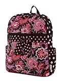 Large Quilted Floral Paisley Print Backpack - Pink/Brown (11.5" X 15" X 6")