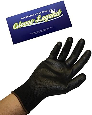 Size Large - 12 pairs (24 gloves) Gloves Legend Black Polyurethane Palm Coating Gloves - Ultra-Thin with 13 Gauge Nylon Polyester shell