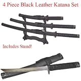 4 Piece Black Leather Katana Set