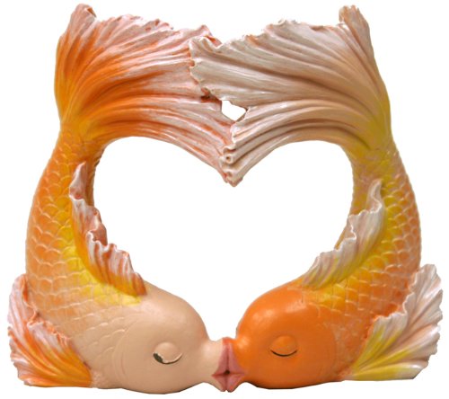 Exotic Environments Kissing Goldfish Heart Aquarium Ornament, 2 Large, 5-3/4 by 2-3/4-Inch by 5-Inch