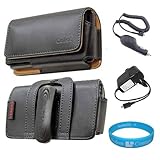 Black Horizontal Premium Leather Holster Carrying Case with Removable Belt- ....