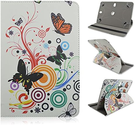 Flowers and Butterfly on White - Universal 7" inch Tablet Case Cover Adjustable Stand Fits - Trio Stealth G2, Trio Stealth G4, Trio Pro 7 Elite 7",