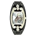 Bratz Silver-Scroll Watch with Black Leather Strap