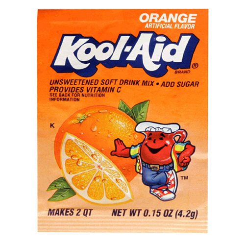 Kool-Aid Orange Unsweetened Soft Drink Mix, 0.15-Ounce Packets (Pack of 96)