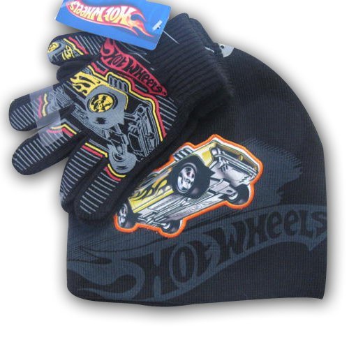 Hot Wheels Boy's Knit Beanie Hat and Glove Set (4-18)
