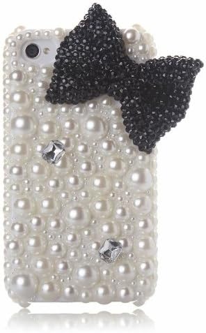 Kazma Saki(TM) Black 3D Bling Crystal Bow knot Pearls Diamond Case for iPhone 4/4S (Fits: Apple iphone 5 and 5S, Package includes: 1 X Screen Protector and Extra Pearls).