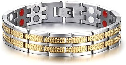 Titanium Double Row 4 Elements Magnetic Bracelets for Health,Free Link Removal Tool
