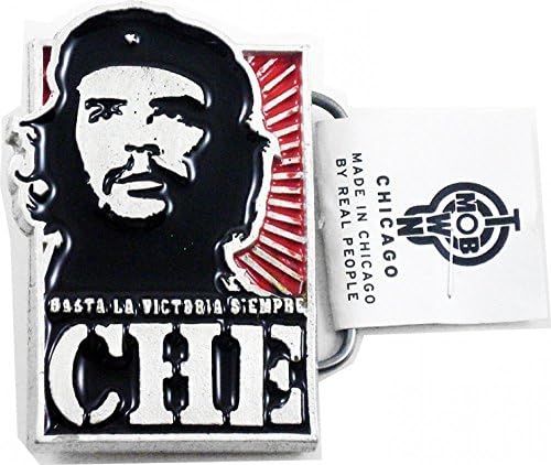 Che Guevara Face Black &amp; Red Metal Mens Belt Buckle [3.125" x 2.125" - Silver]