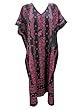 Black Long Kaftan Pink Floral Printed Cotton Caftan