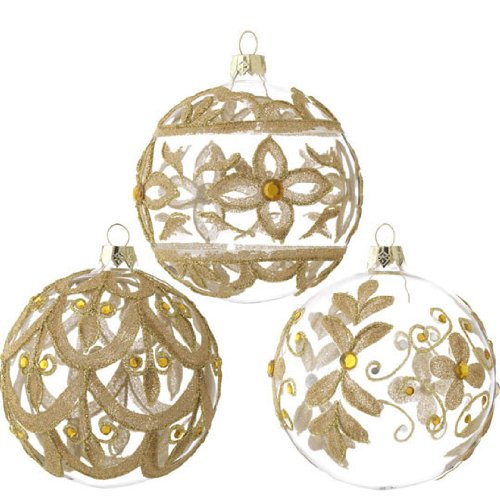 RAZ Imports – Clear and Gold Beaded Glass Ornaments RAZ Imports – Clear and Gold Beaded Glass Ornaments