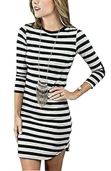 Long Sleeves Short Sleeves Shift Above the Knee Cotton Round Neck Striped Print Geometric Print  Shirt Mini Dress 