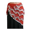 Hip Scarf, Silver Color Coin, Red