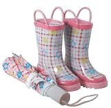 Girl's Pink Floral / Plaid Rain Boots and Umbrella Set