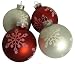 Pack of 4 Red & White Glitter Snowflake Glass Ball Christmas Ornaments 2.5"