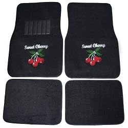 Sweet Wild Cherry Front & Rear Gem Crystals Studded Rhinestone Car Truck SUV Floor Mats - Pair