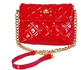 Ladies Red Patent Quilted Across the Body Gold Chain Handbag