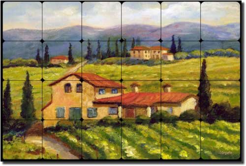 51NElGBXyTL Overlooking the Vineyards by Joanne Margosian   Tuscan Landscape Tumbled Marble Tile Mural 16 x 24 Kitchen Shower Backsplash